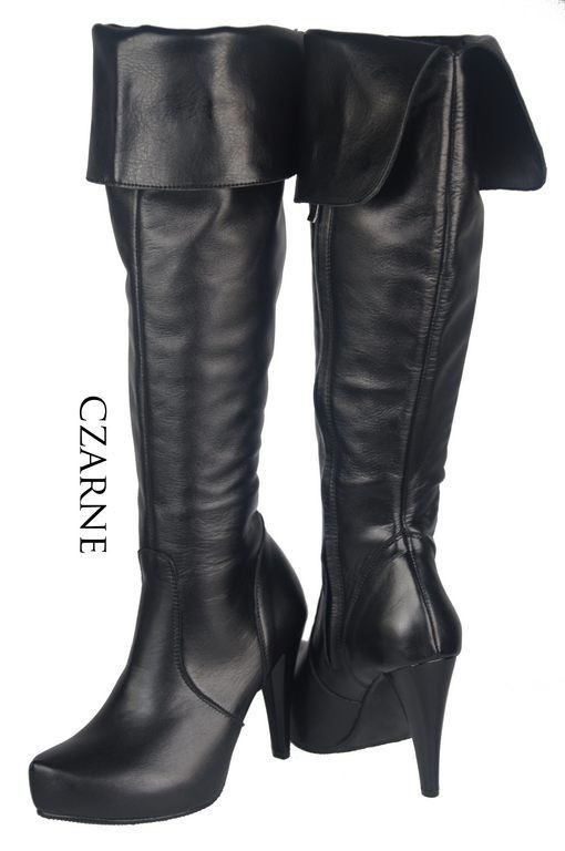 Dámské kozačky černé Platforma Stiletto heel Nad kolena přírodní kůže 692 ElitaBut