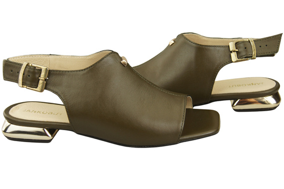 Pohodlné dámské sandály Olive Flat Gold Heel Natural Leather 207 ElitaBut