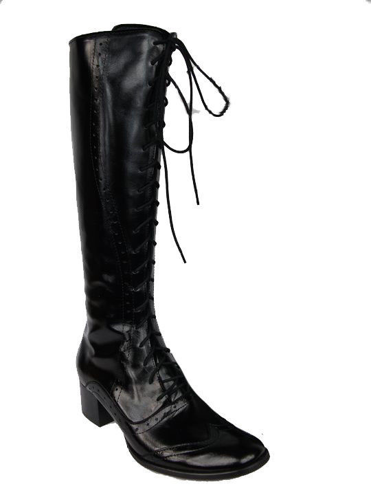 Dámská obuv Černé lakované šněrovací kozačky z přírodní kůže 595 ElitaBut