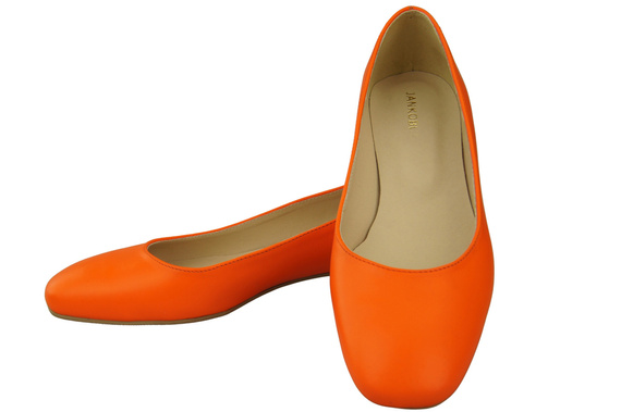 Plochá dámská obuv Dámské lodičky Oranžový ozdobný podpatek Přírodní kůže 209 ElitaBut