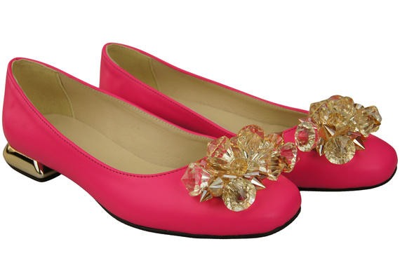Dámské placaté neonově růžové boty s krystaly z přírodní kůže 216 ElitaBut