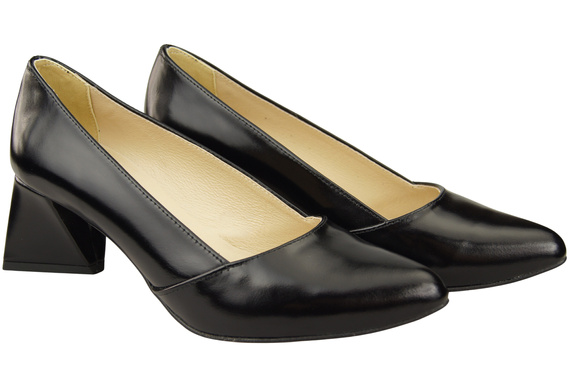 Dámské Lodičky Černá lesklá Pravá Kůže Špičatá Špička Podpatek ElitaBut 221