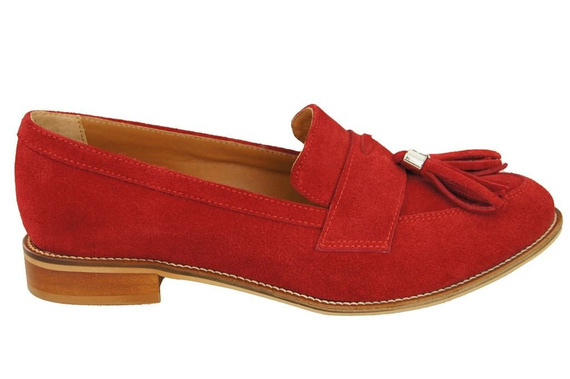 Dámské mokasíny z přírodní kůže Velour Red 134 ElitaBut