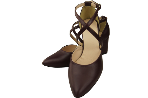 Elegantní Maroon kožené sandály s otevřenými boky na robustním podpatku 218 ElitaBut