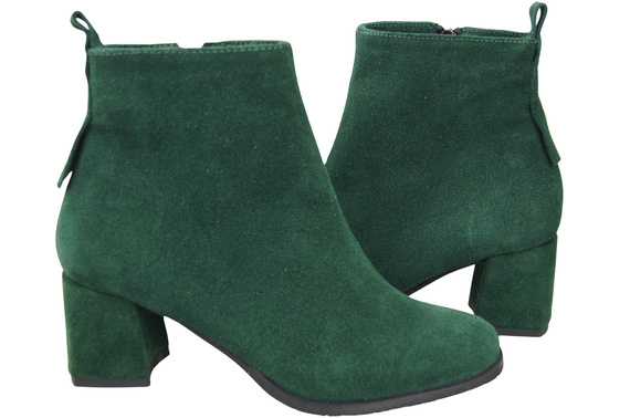 Dámské kotníkové boty Zelená z přírodní velurové kůže, stabilní blokový podpatek, se zipem 224 ElitaBut