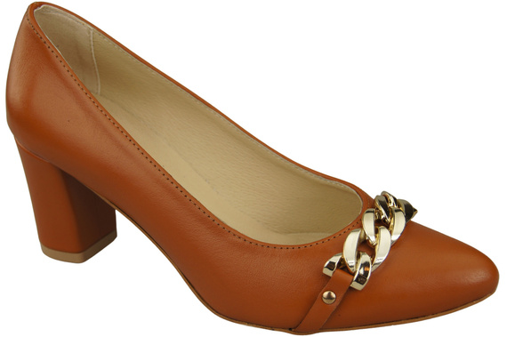 Klasické dámské červené boty z přírodní kůže se zlatým ozdobným řetízkem 200 ElitaBut