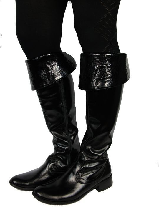 Dámské boty Černé lakované mušketýrky Vysoké nad kolena z přírodní kůže 638 ElitaBut