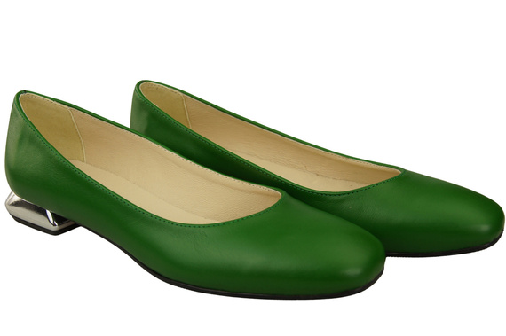 Ploché dámské boty Zelené boty s ozdobným podpatkem Přírodní kůže 209 ElitaBut