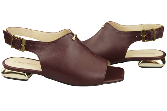 Pohodlné dámské sandály Maroon Flat Gold Heel Natural Leather 207 ElitaBut
