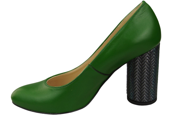 Dámská obuv Dámská zelená kůže Kožená barva Zdobený podpatek 194 ElitaBut