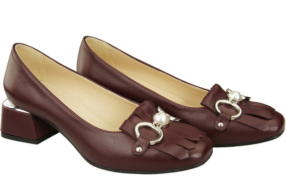 Dámská obuv Dámské lodičky se střapcem Maroon Natural leather 195 ElitaBut