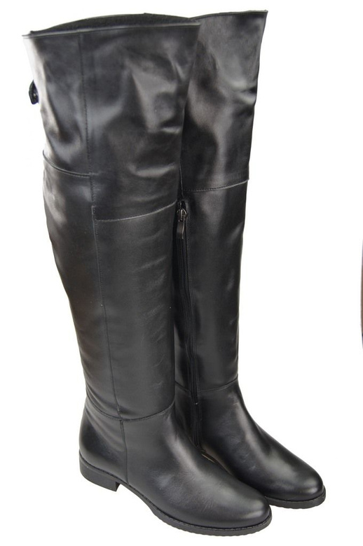 Dámské kozačky Mushroom kozačky nad kolena Natural leather Black 104 ElitaBut