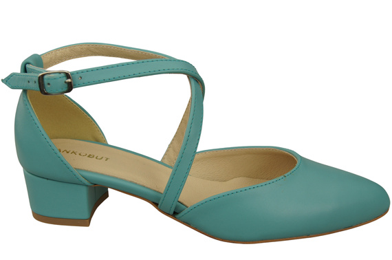 Dámské Sandály Kožené Tyrkysová s Pásky na Nízkém Podpatku 223 ElitaBut