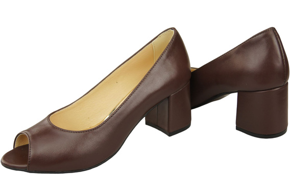 Dámská obuv PEEP TOE Chocolate pumps Přírodní kůže s potaženým podpatkem 192 ElitaBut