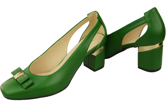 Dámská obuv Boty Zelená obuv z přírodní kůže s ozdobným podpatkem 199 ElitaBut