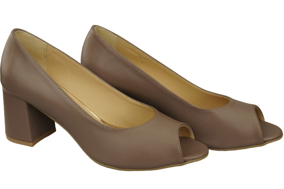 Dámská obuv PEEP TOE Cappuccino Dark Natural Leather with Coated Heel 192 ElitaBut