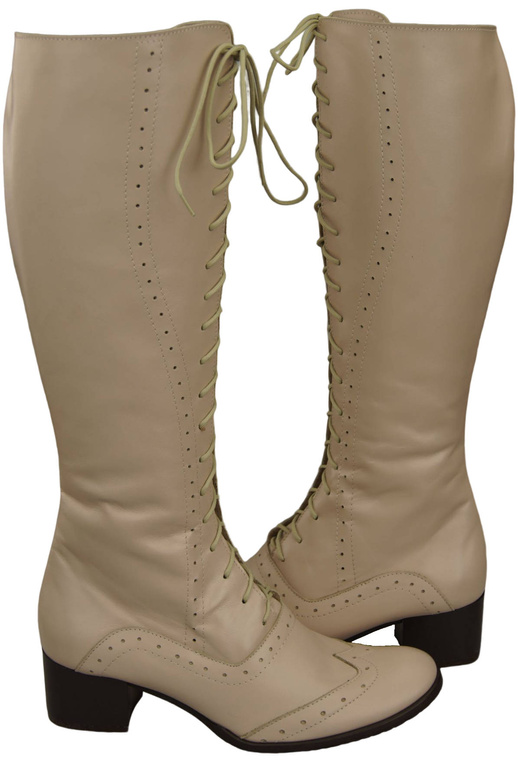 Dámské kozačky Cappuccino Bright lace-up z přírodní kůže 595 ElitaBut