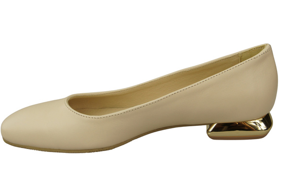 Plochá dámská obuv Béžové lodičky Ozdobný podpatek Přírodní kůže 209 ElitaBut