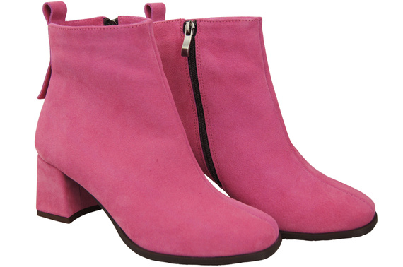 Dámské kotníkové boty Fuchsie z přírodní velurové kůže, stabilní blokový podpatek, se zipem 224 ElitaBut