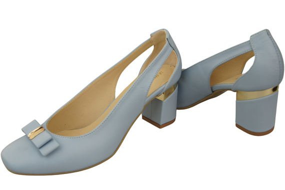 Dámské lodičky světle modré barvy z přírodní kůže s ozdobným podpatkem 199 ElitaBut