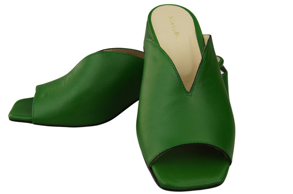 Dámské žabky na podpatku Zelená přírodní kůže 210 ElitaBut
