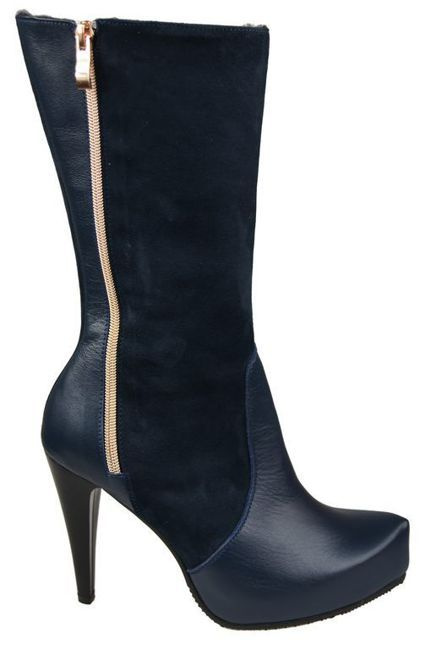 Obuv Dámské kozačky Polobotky z přírodní kůže Námořnická modrá 883 ElitaBut