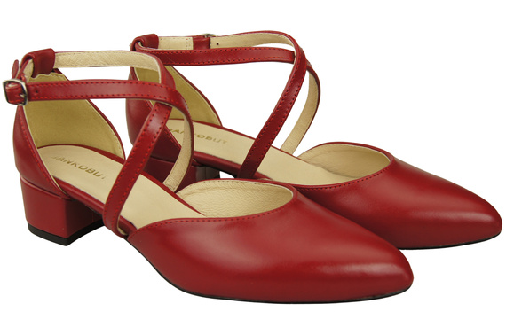Dámské Sandály Kožené Červená s Pásky na Nízkém Podpatku 223 ElitaBut