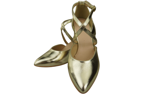 Elegantní Zlato kožené sandály s otevřenými boky na robustním podpatku 218 ElitaBut