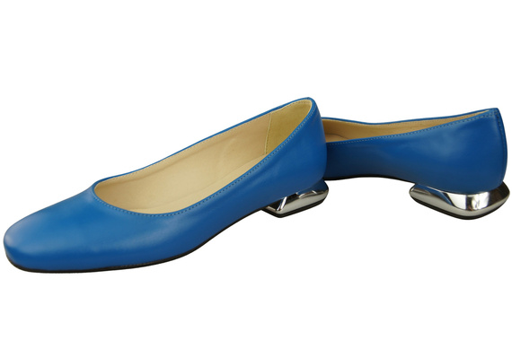 Plochá dámská obuv Modrý ozdobný podpatek Přírodní kůže 209 ElitaBut