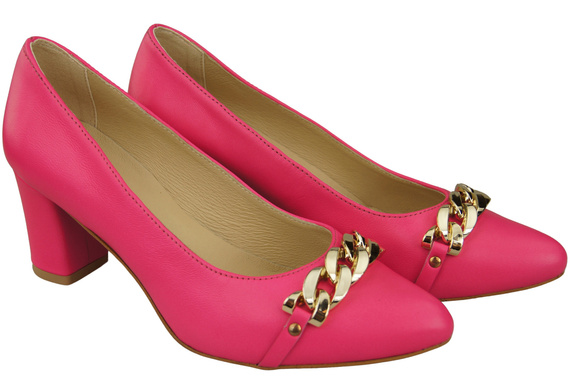Klasické dámské boty Neon Pink Natural Leather pumps with Gold Ornamental Chain 200 ElitaBut