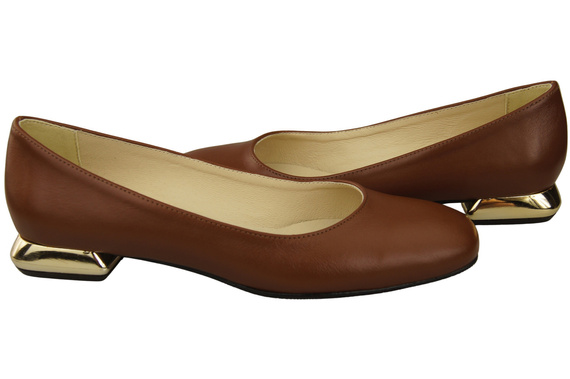 Plochá dámská obuv Hnědé lodičky Ozdobný podpatek Přírodní kůže 209 ElitaBut