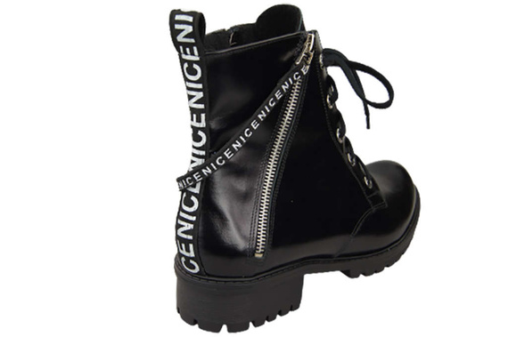 Obuv Dámské kozačky s nápisem NICE Přírodní kůže Černá lesklá 173 L ElitaBut