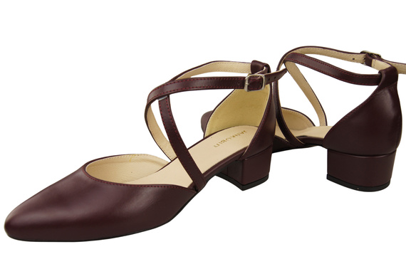 Dámské Sandály Kožené Maroon s Pásky na Nízkém Podpatku 223 ElitaBut