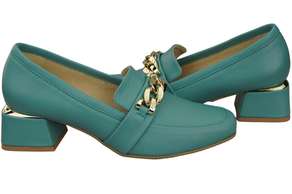 Dámské boty Tyrkysové se zdobeným řetízkem Dámské mokasíny Přírodní kůže 193 ElitaBut