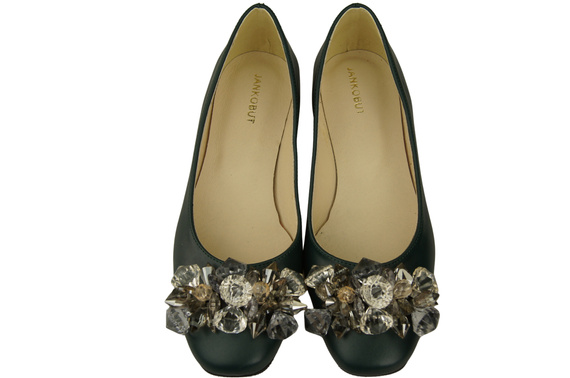 Dámské malachitové lodičky s krystaly ploché Přírodní kůže 216 ElitaBut