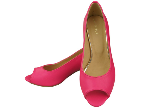 Dámská obuv PEEP TOE Neon Pink Přírodní kůže s potaženým podpatkem 192 ElitaBut