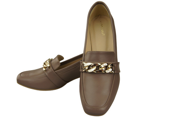 Dámská obuv Cappuccino Dark with Embellished Chain Dámské mokasíny Přírodní kůže 193 ElitaBut