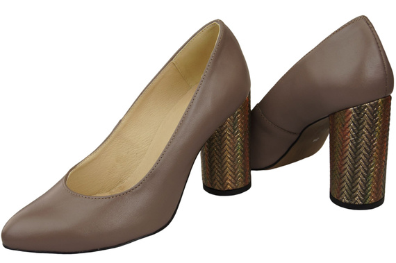 Dámská obuv Cappuccino Dark Natural Leather Color Embellished Heel 194 ElitaBut