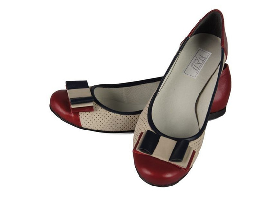 Dámské baleríny z přírodní kůže Red-Beige 718 ElitaBut