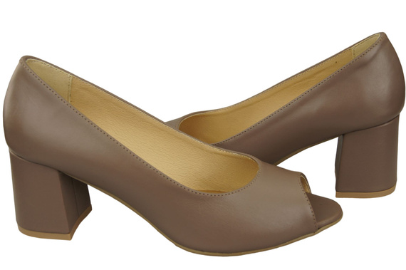 Dámská obuv PEEP TOE Cappuccino Dark Natural Leather with Coated Heel 192 ElitaBut