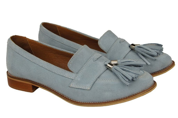 Dámská obuv Mokasyny Přírodní kůže Velour Blue 134 ElitaBut