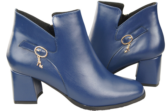 Dámské kotníkové boty ElitaBut 226 Námořnická modř z pravé kůže, zateplené, hranatá špička, široký podpatek (blok)