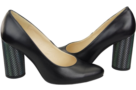 Dámská obuv Dámské lodičky Černá přírodní kůže Barevný zdobený podpatek 194 ElitaBut