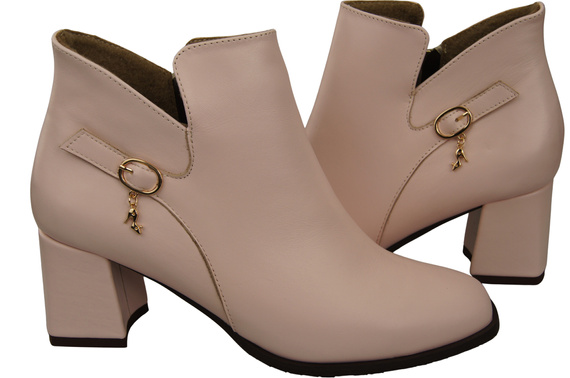 Dámské kotníkové boty ElitaBut 226 Pudrově růžová z pravé kůže, zateplené, hranatá špička, široký podpatek (blok)