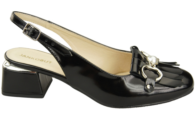 Dámská obuv Černé lesklé sandály zdobené třásněmi Přírodní kůže 208 ElitaBut