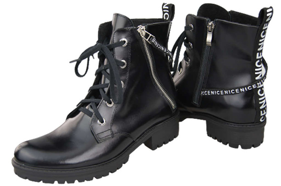 Obuv Kozačky Černé lesklé dámské s nápisem NICE Přírodní kůže 173 Od ElitaBut