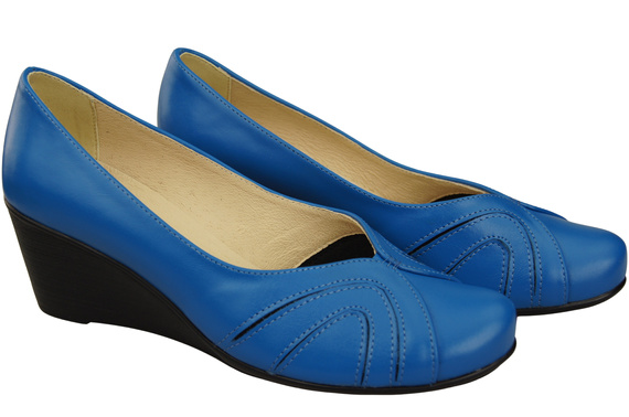 Boty na kotníku Modré dámské lodičky z přírodní kůže 828 ElitaBut