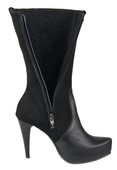 Obuv Dámské kozačky do půli stehna z přírodní kůže Černá 883 ElitaBut