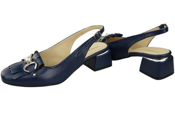 Dámská obuv Navy Blue Sandals Embellished with Fringed Natural Leather 208 ElitaBut