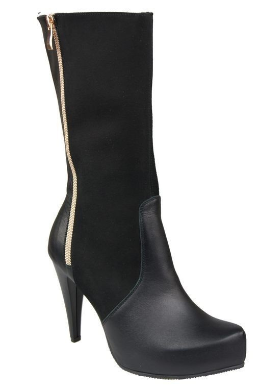 Obuv Dámské kozačky do půli stehna z přírodní kůže Černá 883 ElitaBut